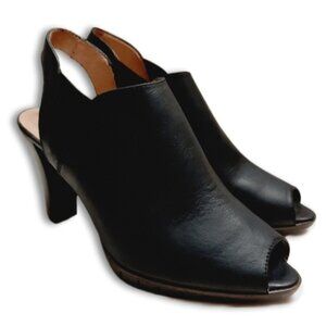 WONDERS Spain Memory Gel Peep-Toe Slingback Heels Black Leather Sz US 7.5 Eur 39